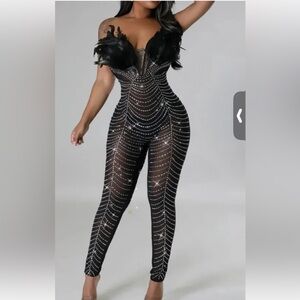 Never worn Black Women's Sheer Strapless Embellished Jumpsuit